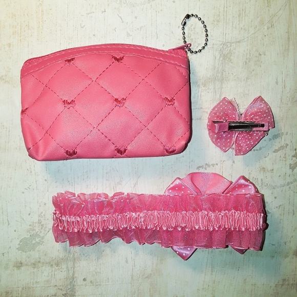 Girl's Hot Pink Headband Barrette Coin Purse Gift - Picture 2 of 8
